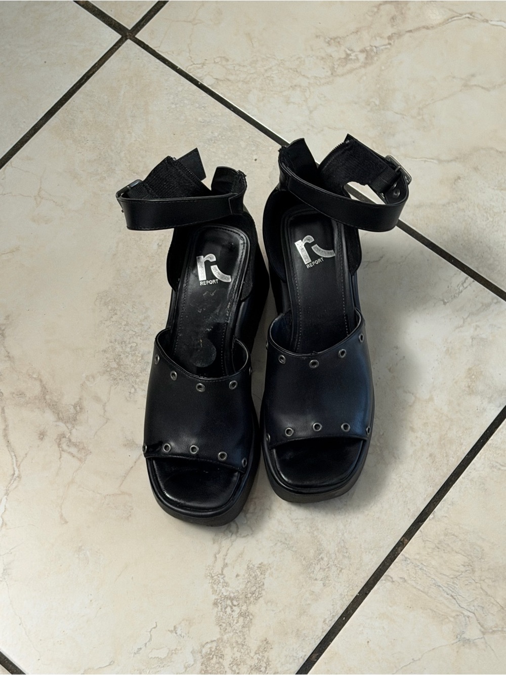 Report Black Platform Wedge Sandals with Ankle Strap - Picture 2 of 4